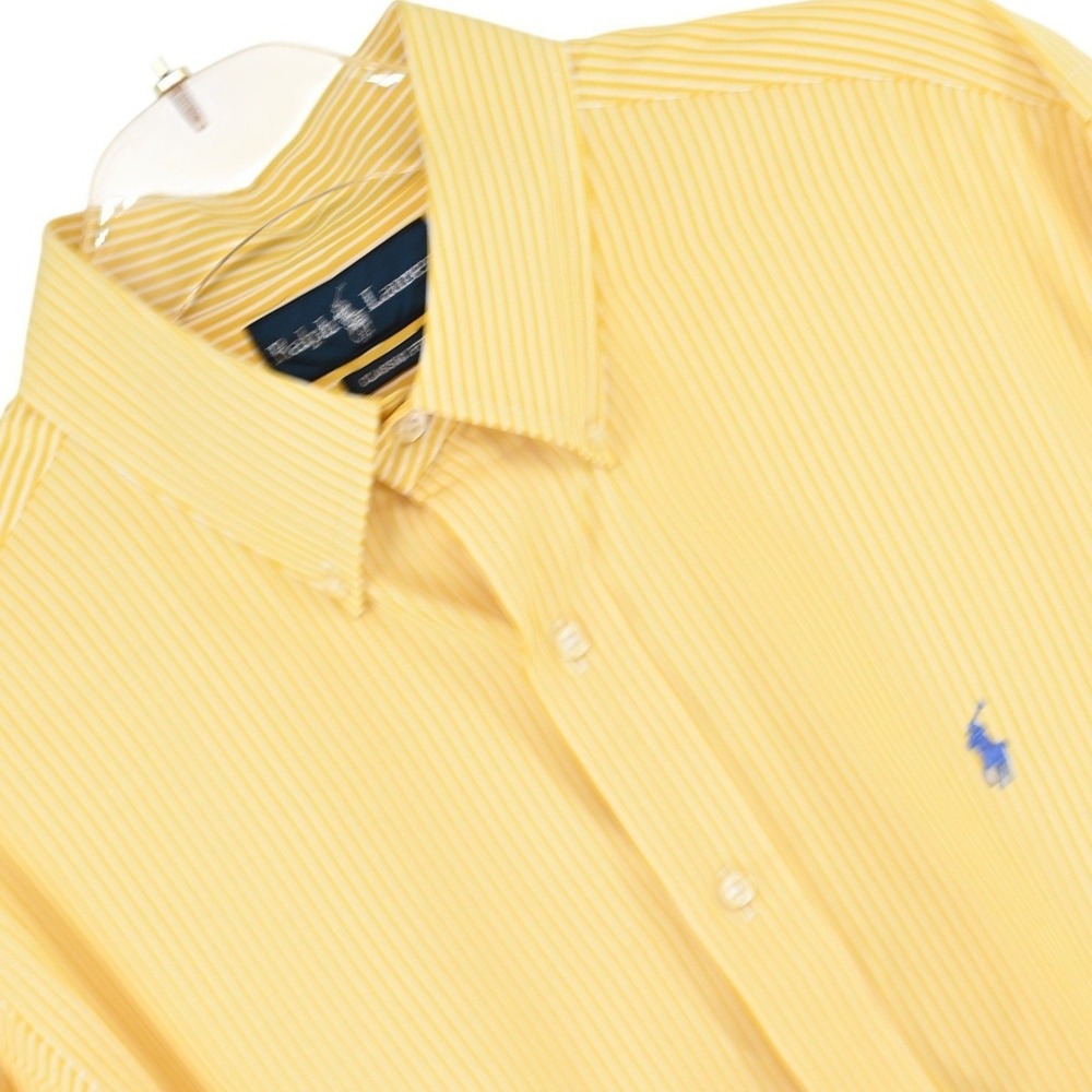 Ralph Lauren Mens 16.5 34/35 Striped Button Down Shirt Yellow White Classic Luxe